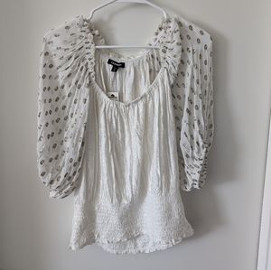 DONATING FRIDAY Ivory Metallic Dot Sleeve Top